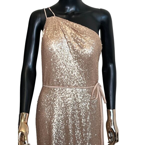 Marchesa Notte Rose Gold Sequin One-Shoulder Gown Size 10 Formal - Picture 6 of 12